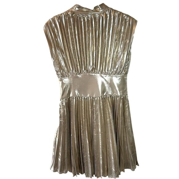 Banana Republic Gold Metallic Pleated Mini Dress Size 10P - Picture 5 of 7